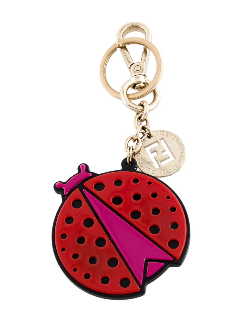 Fendi Ladybug Bug Keychain Bag Charm Red Pink Gold Tone Logo Charm